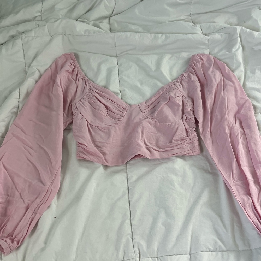 La Hearts Light Pink Puff-Sleeve Crop Top